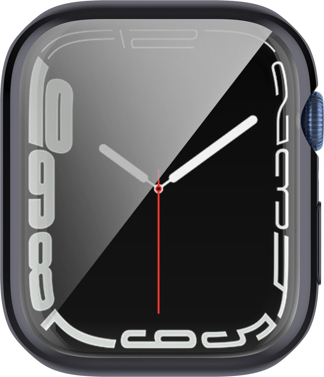 YONO Full Cover Bumper geschikt voor Apple Watch Series 7 / 8 / 9 (45 mm) - Screen Protector Hoesje iWatch - Donkerblauw