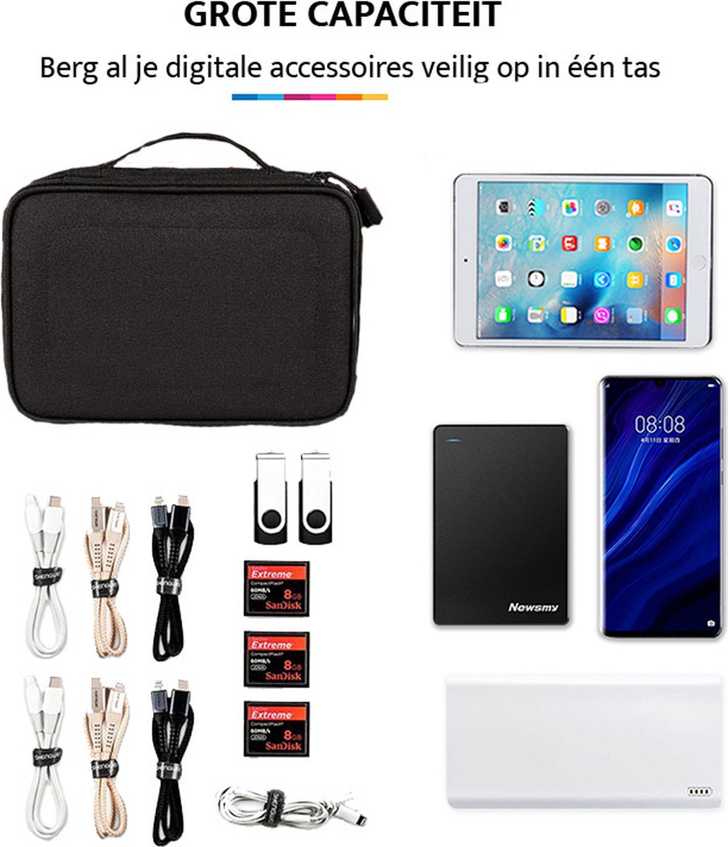 YONO Kabel Organiser Tas Large - Compacte Kabeltas - Opbergtas voor Elektronica en Accessoires - Etui Organizer Case - Zwart