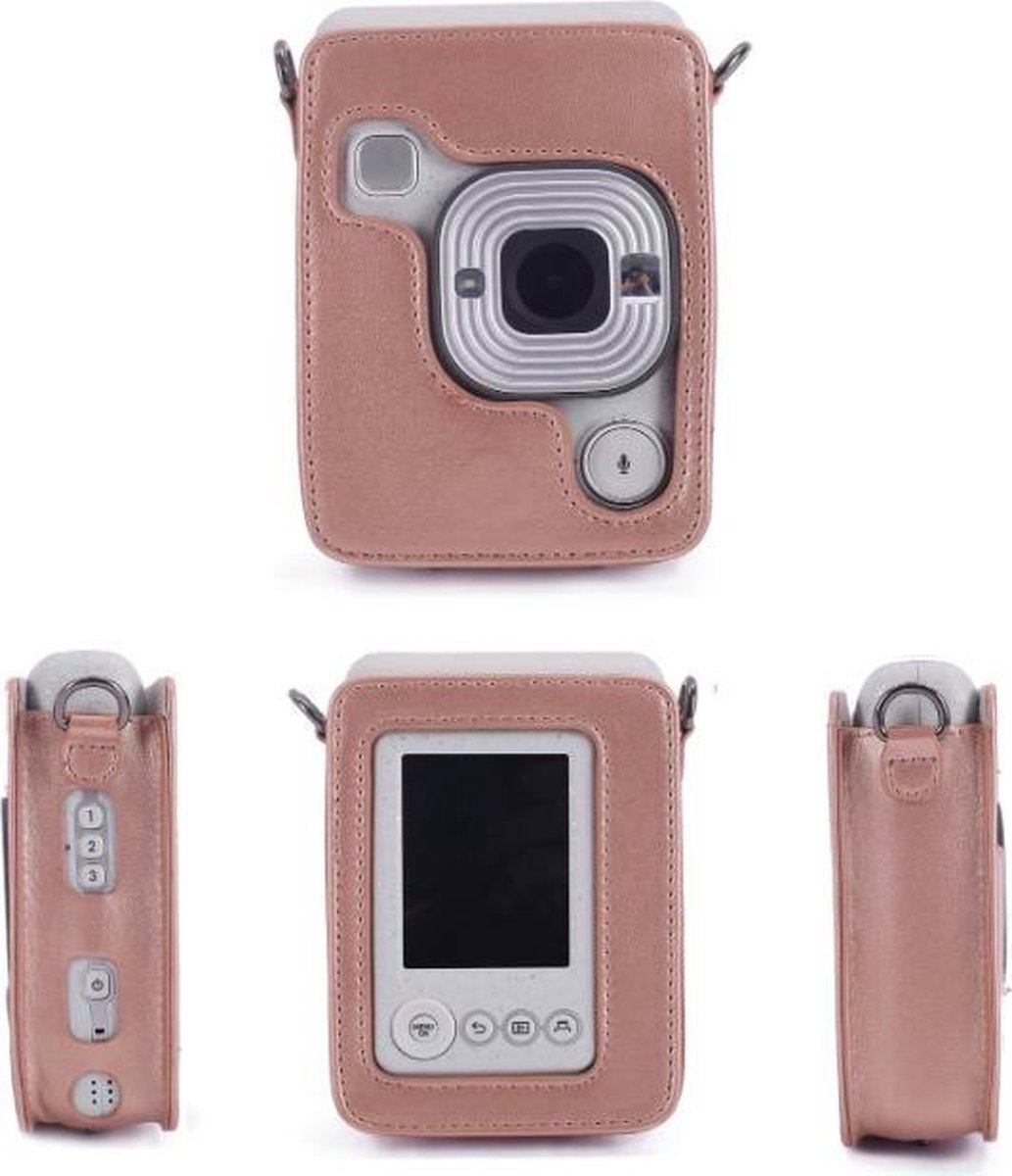 YONO Vintage Case geschikt voor Fujifilm Instax LiPlay - Leren Hoesje met Draagriem – Rose Gold