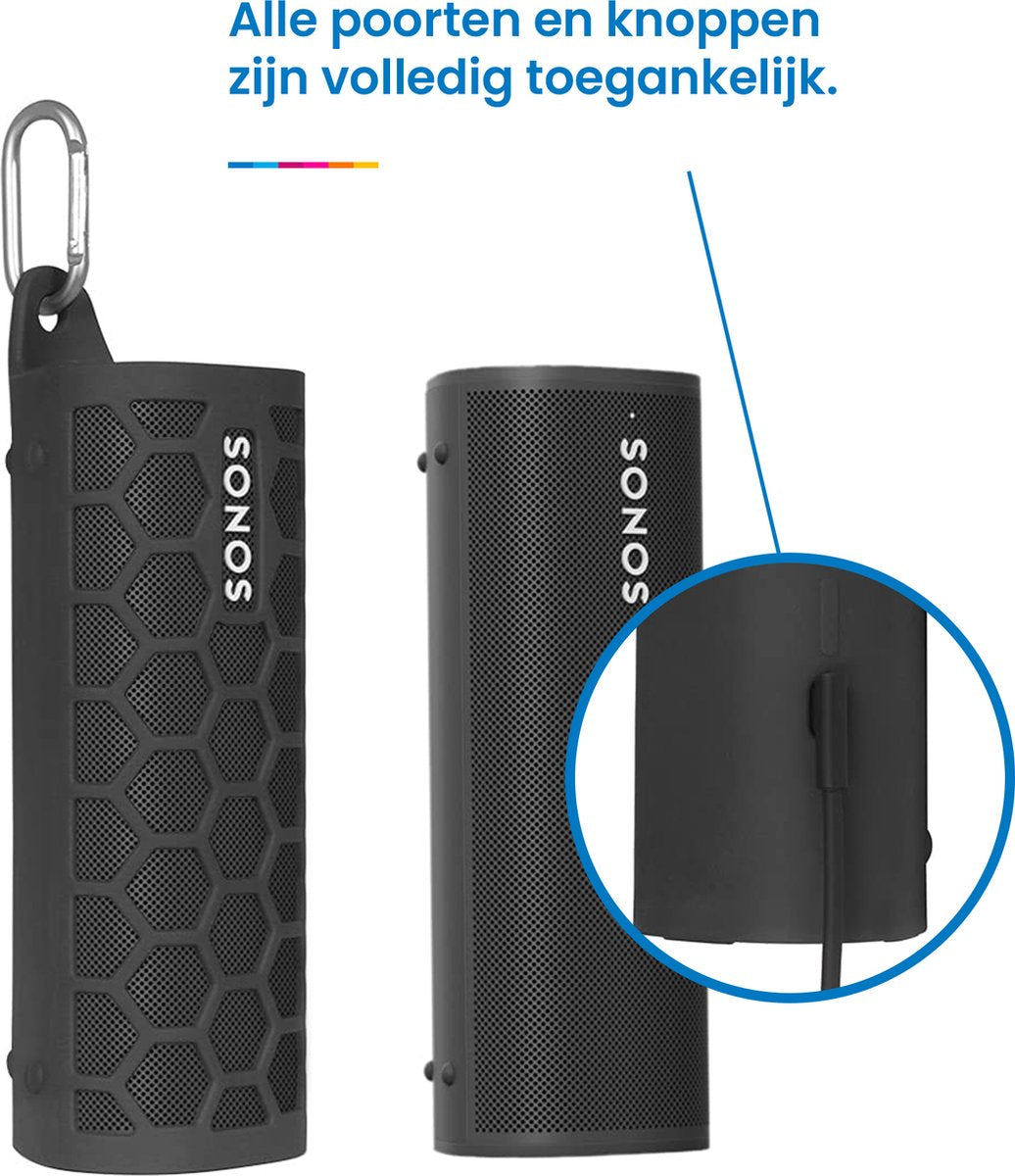 YONO Siliconen Hoes geschikt voor Sonos Roam / Roam SL – Case met Clip – Beschermhoes - Zwart