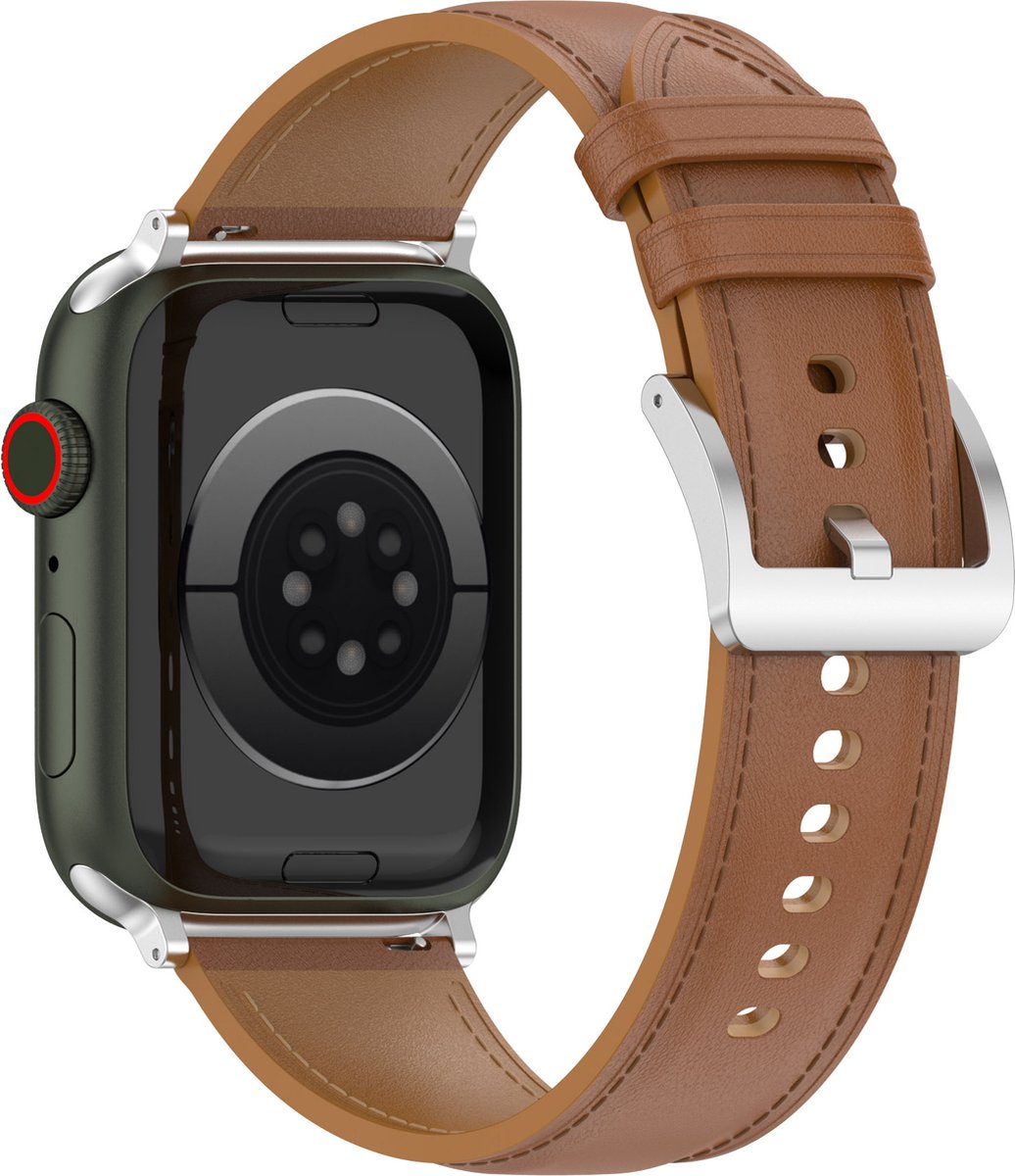 YONO Leer Bandje Cali geschikt voor Apple Watch 42 / 44 / 45 / 49 mm - Luxe Lederen Vervangende iWatch Series 8/7/SE/6/5/4/3 Armband Strap - Lichtbruin