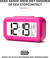 YONO Digitale Wekker - Alarm Klok met Temperatuur, Kalender en LED Verlichting - Roze