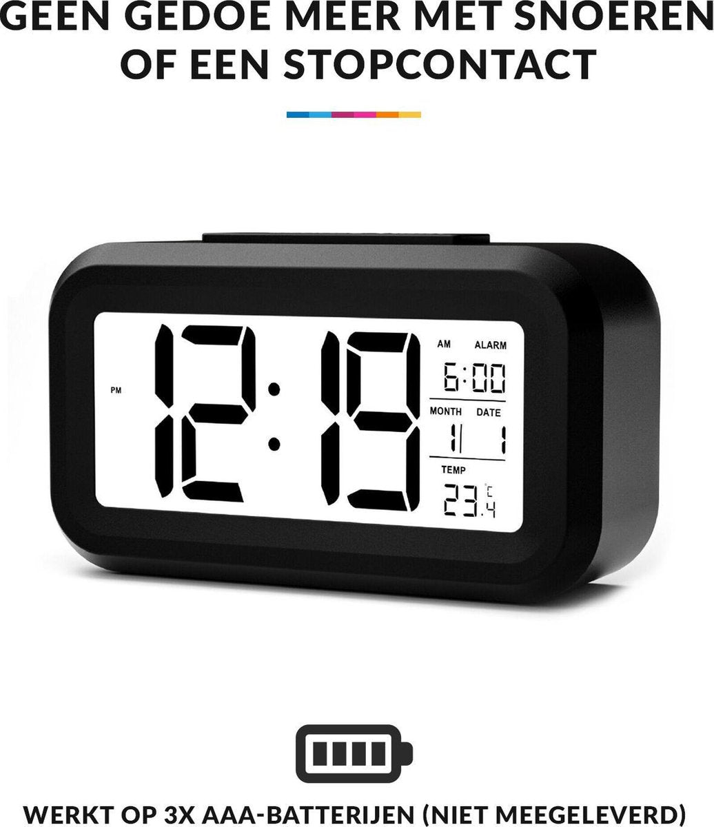 YONO Digitale Wekker - Alarm Klok met Temperatuur, Kalender en LED Verlichting - Zwart