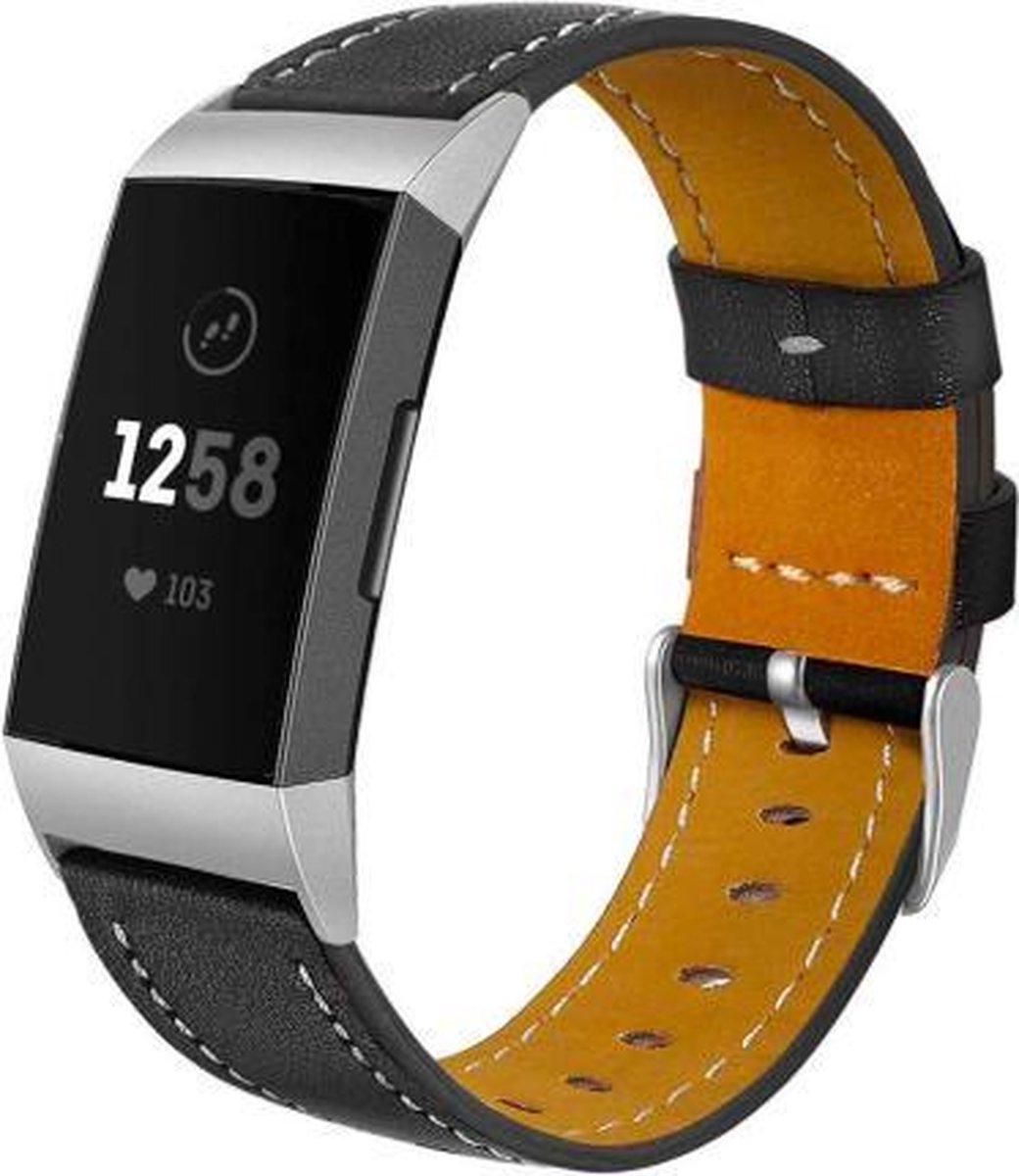 YONO Leer Bandje geschikt voor Fitbit Charge 4 / 3 - Zwart