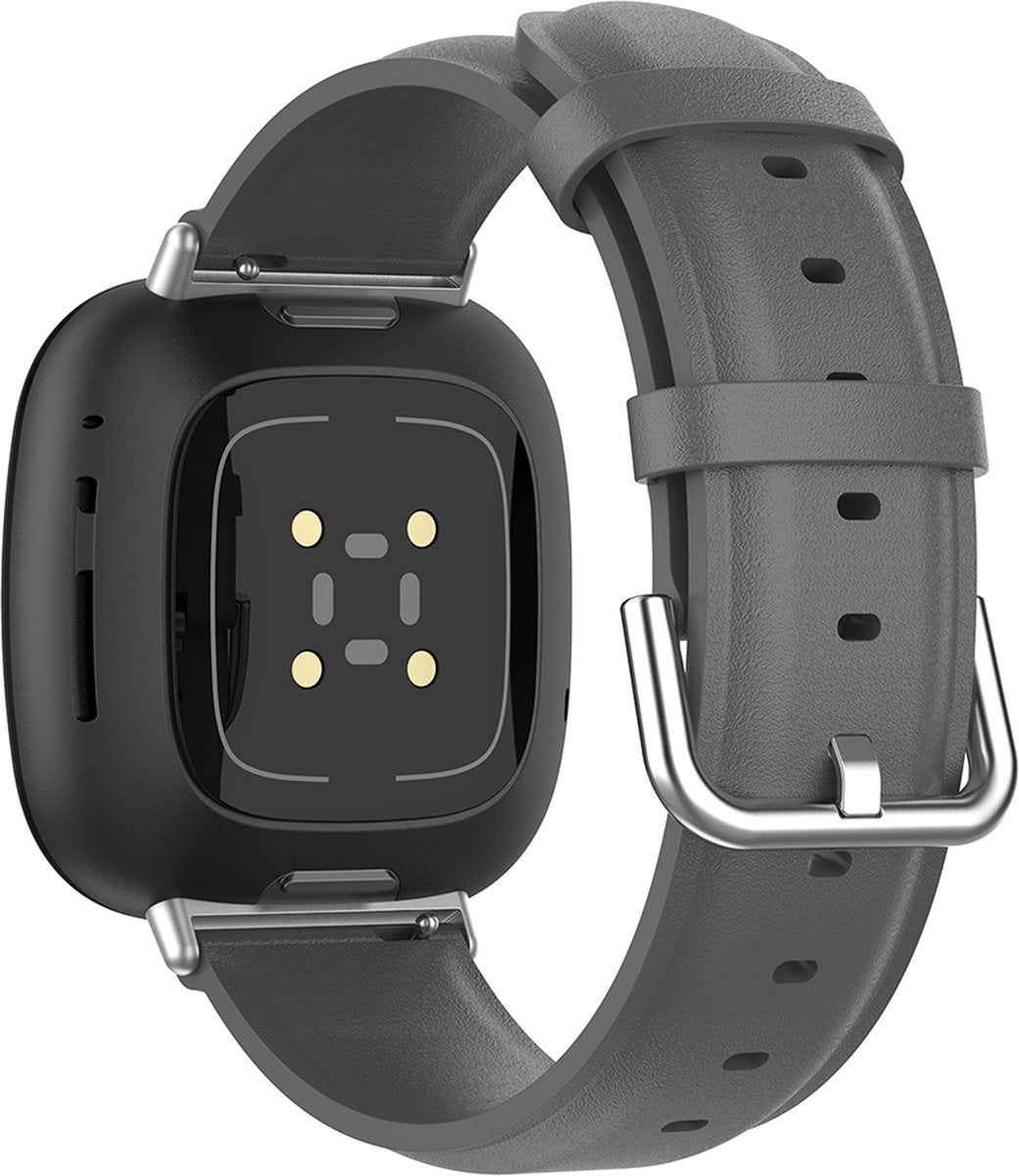 YONO Vacca Leer Bandje geschikt voor Fitbit Versa 3 / Sense - Leren Vervangende Horlogebandje Strap - Grijs