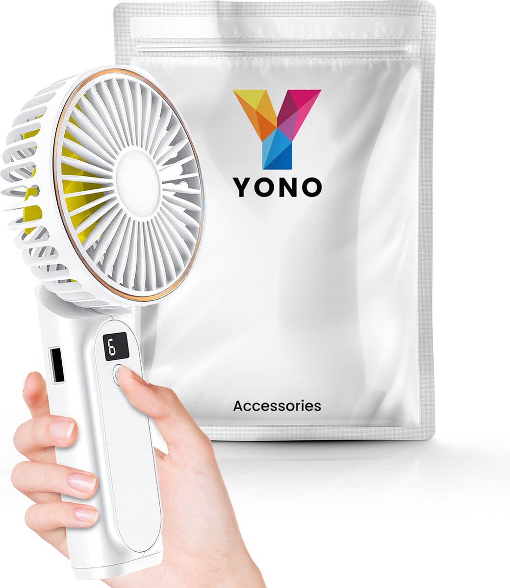 YONO Handventilator - Draagbare Ventilator Oplaadbaar - Tafelventilator Draadloos - Mini Fan - 6 Standen - Wit