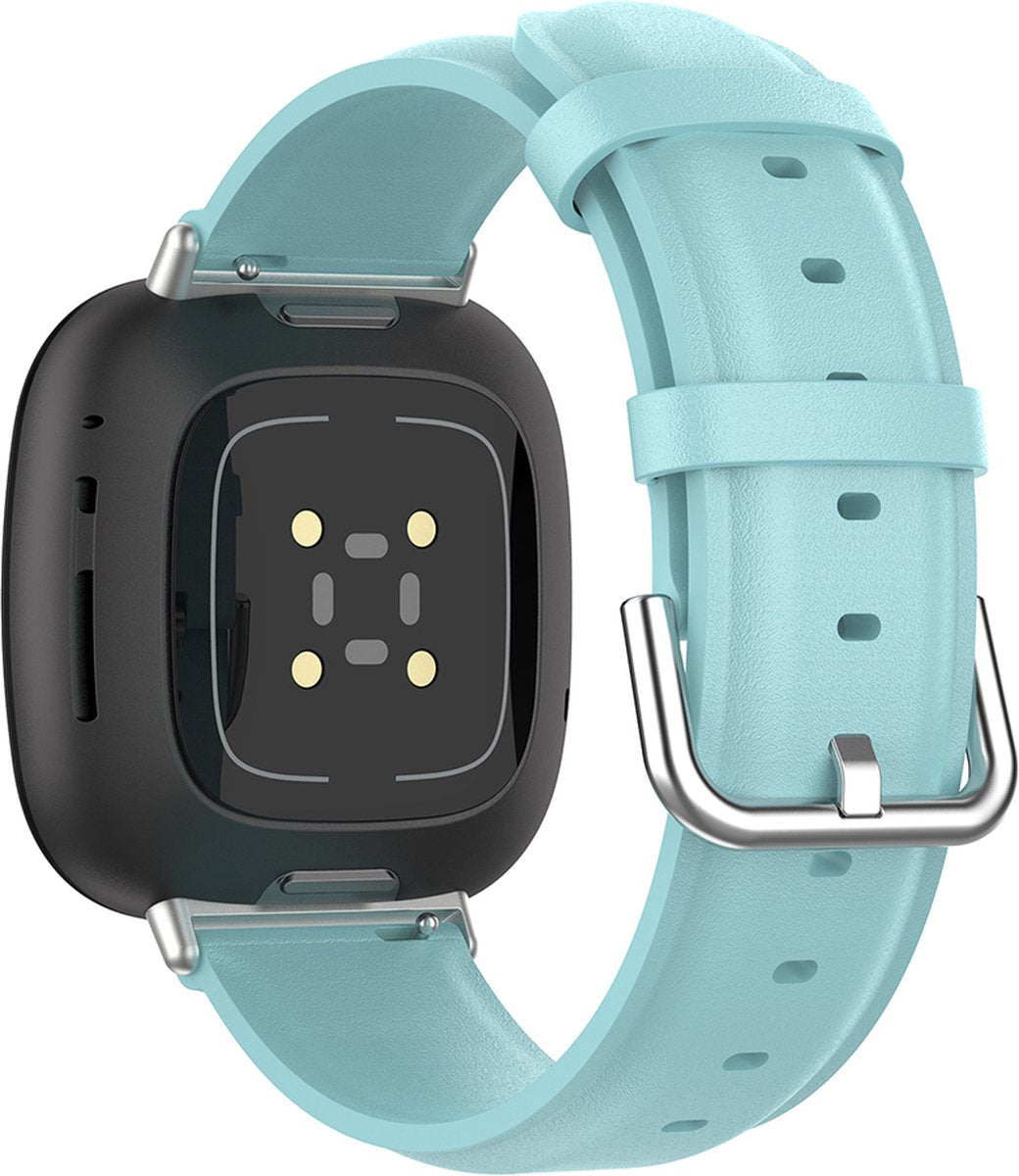 YONO Vacca Leer Bandje geschikt voor Fitbit Versa 3 / Sense - Leren Vervangende Horlogebandje Strap - Lichtblauw