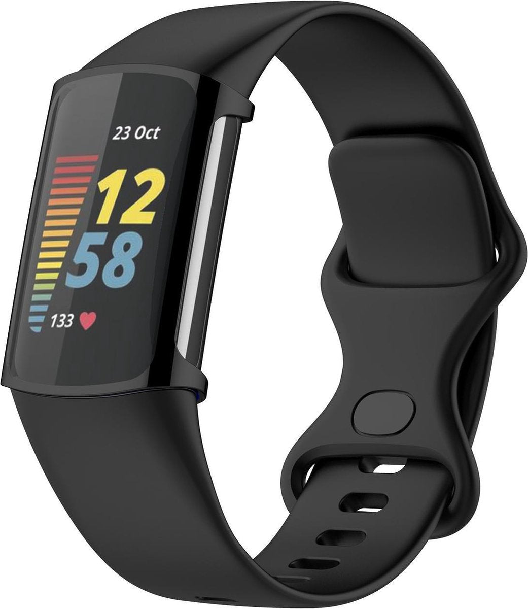 YONO Full Cover Bumper geschikt voor Fitbit Charge 5 / 6 - Siliconen Case Screen Protector Hoesje - Zwart