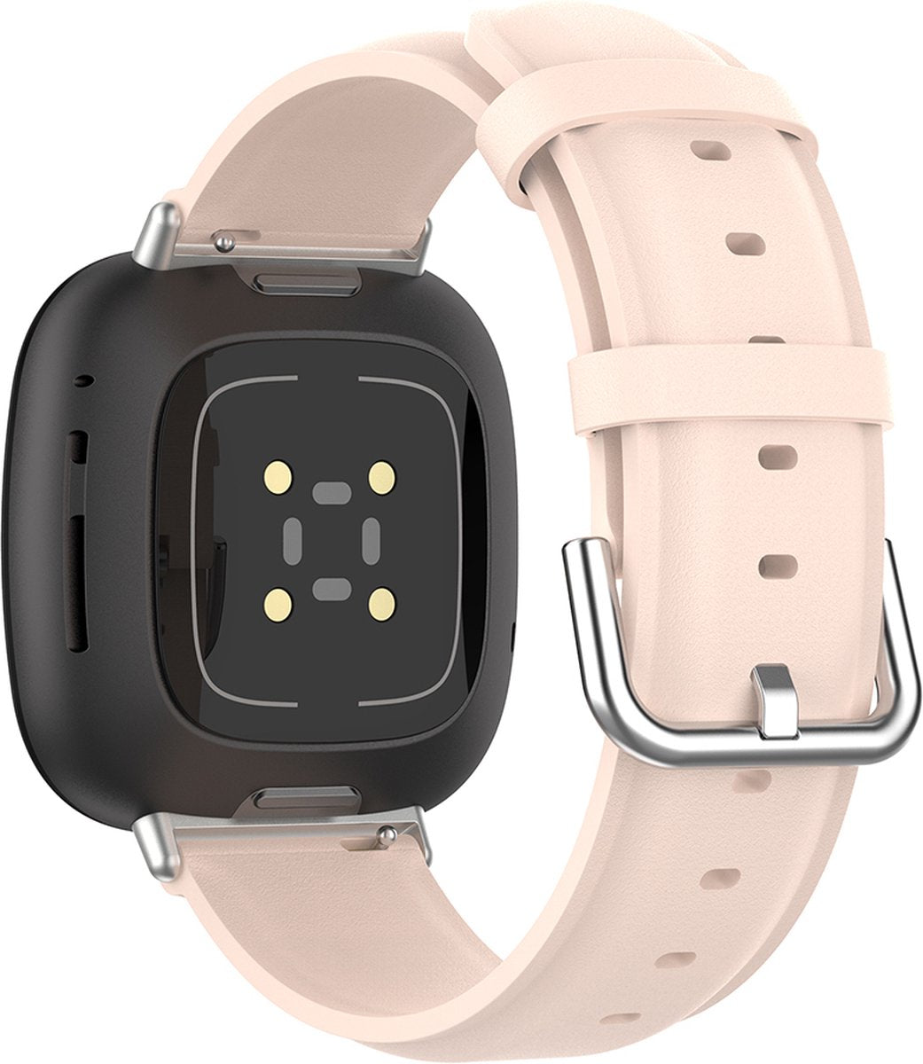YONO Vacca Leer Bandje geschikt voor Fitbit Versa 3 / Sense - Leren Vervangende Horlogebandje Strap - Lichtroze
