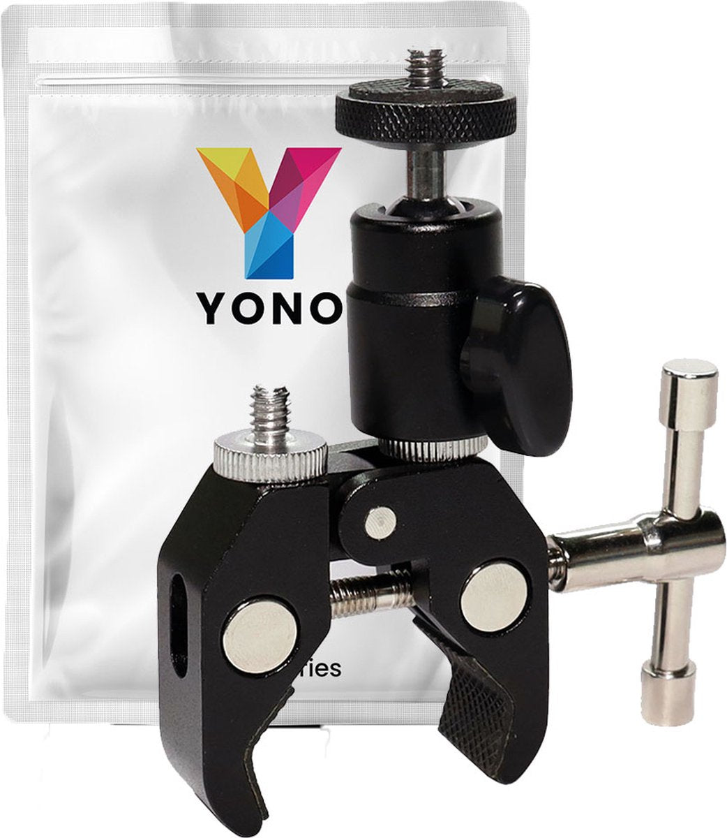 YONO Super Clamp Mount geschikt voor Camera - Klem Statief met Balhoofd, 1/4 en 3/8 Schroef Aansluiting - Zwart