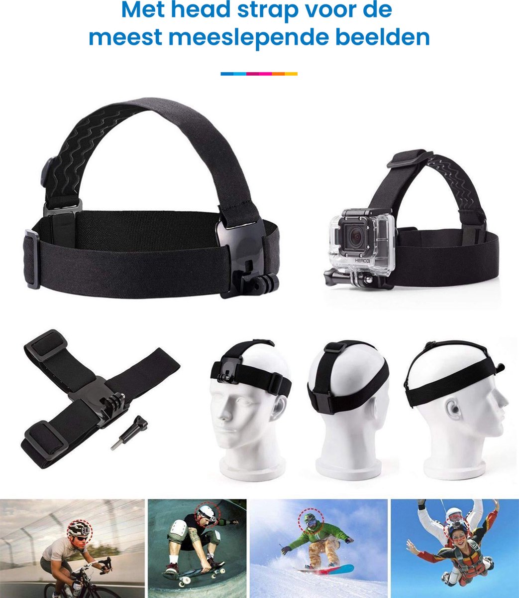 YONO Accessoires Set geschikt voor GoPro en Action Cams - Borst Harnas - Hoofdband - Stick - Mounts - Opbergzakje