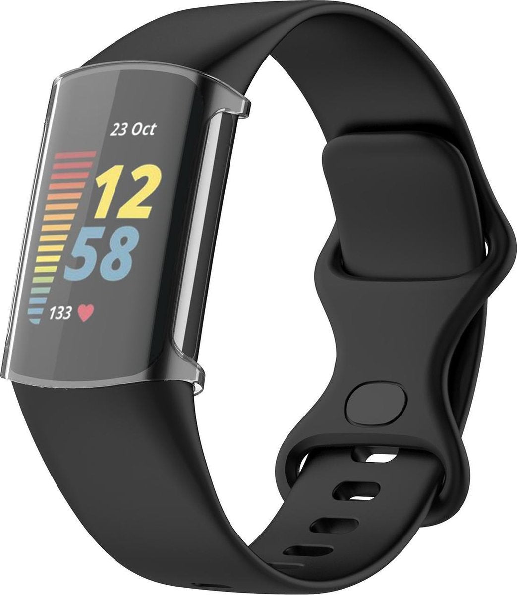 YONO Full Cover Bumper geschikt voor Fitbit Charge 5 / 6 - Siliconen Case Screen Protector Hoesje - Transparant