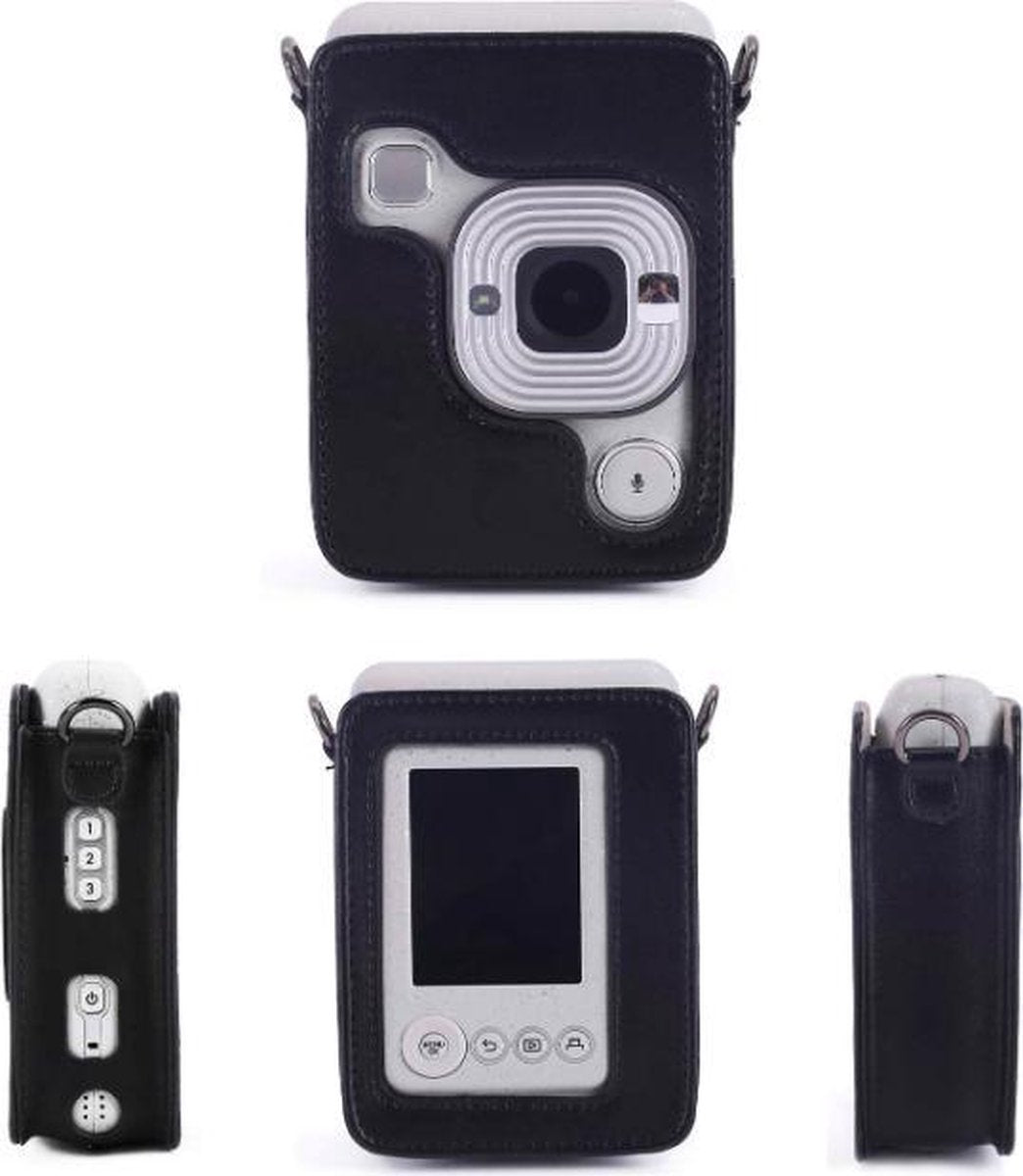 YONO Vintage Case geschikt voor Fujifilm Instax LiPlay - Leren Hoesje met Draagriem – Zwart
