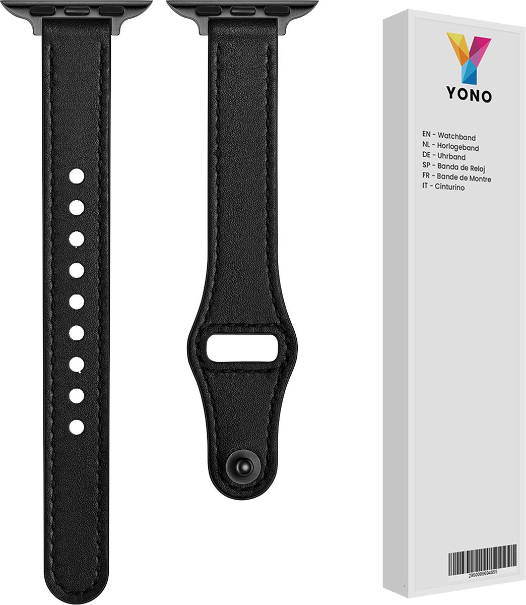 YONO Leer Stretto Bandje geschikt voor Apple Watch Series - 7 / 8 (41mm) - SE 6 5 4 (40mm) - 3 2 1 (38mm) - Zwart