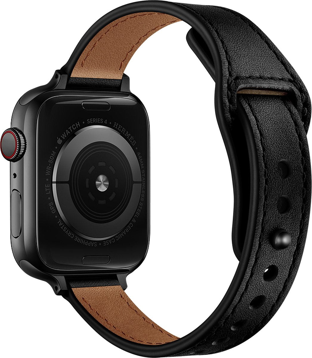 YONO Leer Stretto Bandje geschikt voor Apple Watch Series - 7 / 8 (41mm) - SE 6 5 4 (40mm) - 3 2 1 (38mm) - Zwart