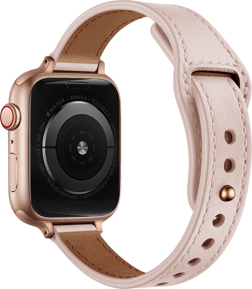 YONO Leer Stretto Bandje geschikt voor Apple Watch Series - 7 / 8 (41mm) - SE 6 5 4 (40mm) - 3 2 1 (38mm) - Lichtroze