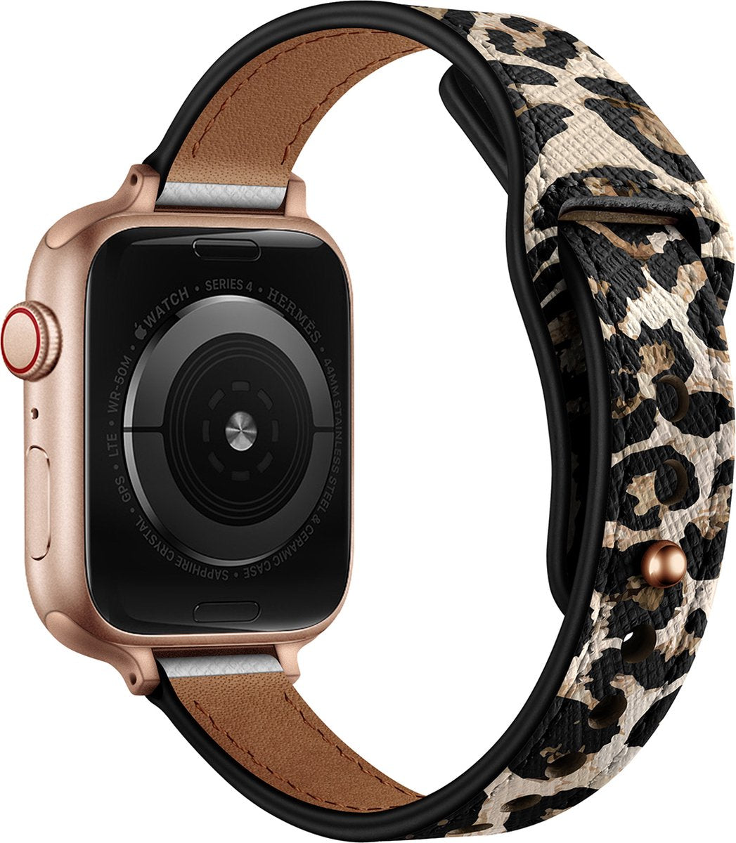 YONO Leer Stretto Bandje geschikt voor Apple Watch Series - Ultra (49mm) - 7 / 8 (45mm) - SE 6 5 4 (44mm) - 3 2 1 (42mm) - Leopard