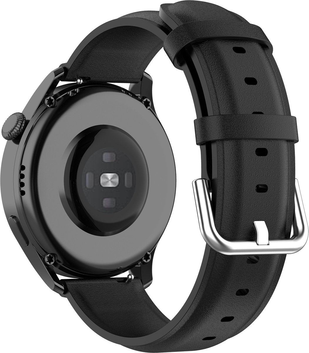 YONO Vacca Leer Bandje 22mm - Horlogebandje geschikt voor Samsung Galaxy Watch 46mm / 3 (45mm) / Gear s3 - Polar Vantage M2 / Grit X - Huawei Watch GT 3 (pro) / 2 - Amazfit GTR - Zwart
