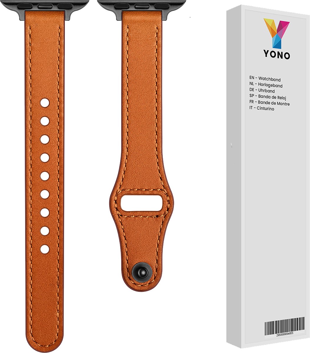 YONO Leer Stretto Bandje geschikt voor Apple Watch Series - 7 / 8 (41mm) - SE 6 5 4 (40mm) - 3 2 1 (38mm) - Bruin