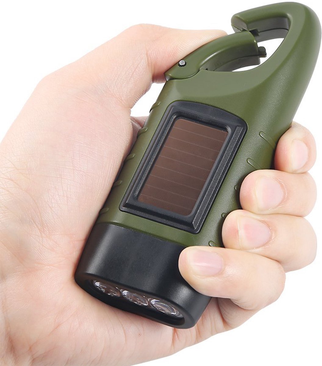 YONO Opwindbare Zaklamp - Militaire Knijpkat Dynamo - Opwindbaar en Zonne Energie Oplaadbaar - Donkergroen