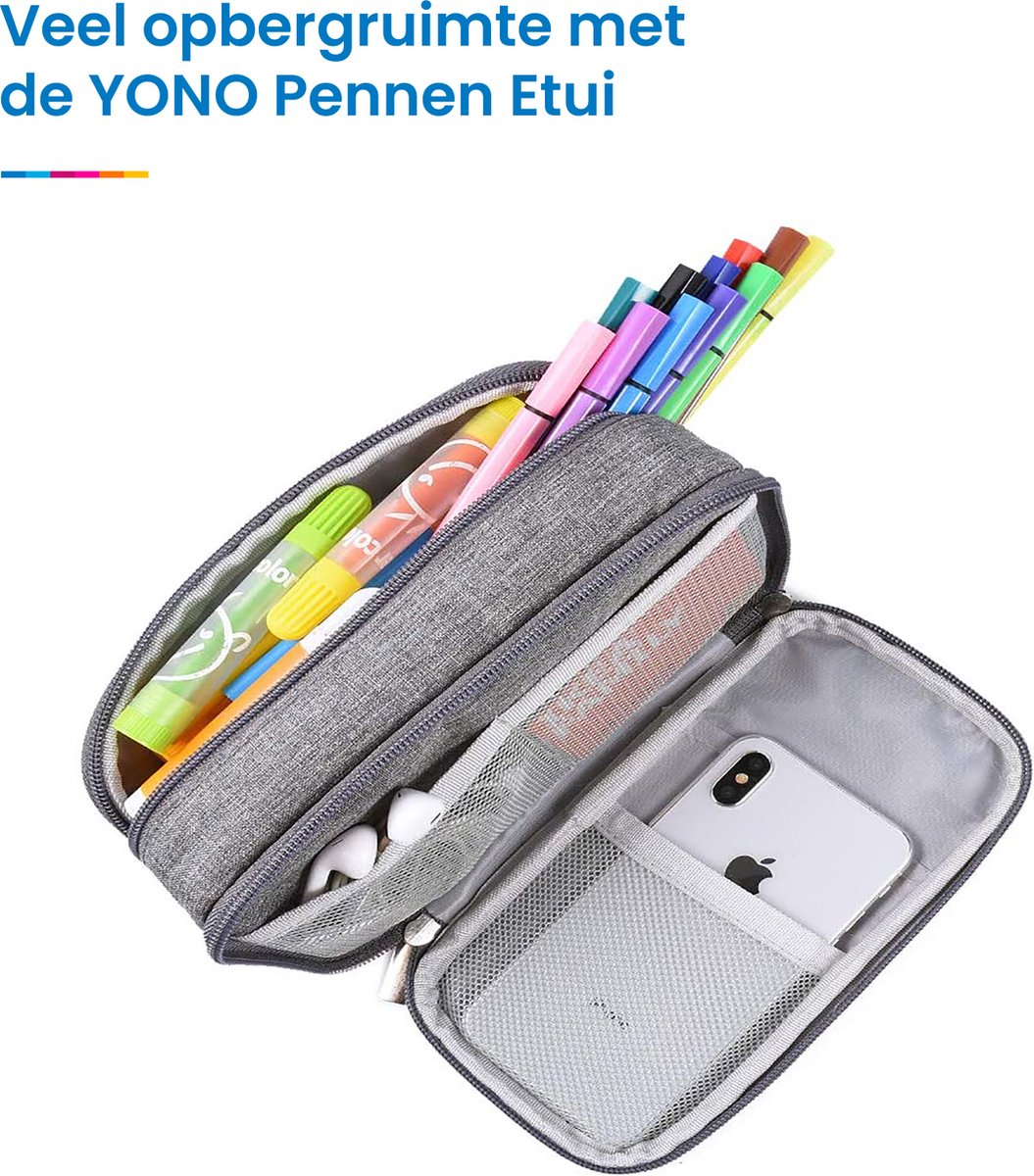 YONO Pennen Etui Large - Pennenzak voor Kinderen en Volwassenen - Schooletui voor Jongens en Meisjes - Back To School - Grijs