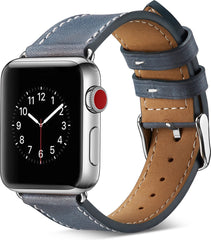 YONO Retro Leer Bandje geschikt voor Apple Watch - 38 mm - 40 - 41 - Lederen iWatch Armband - Blauw