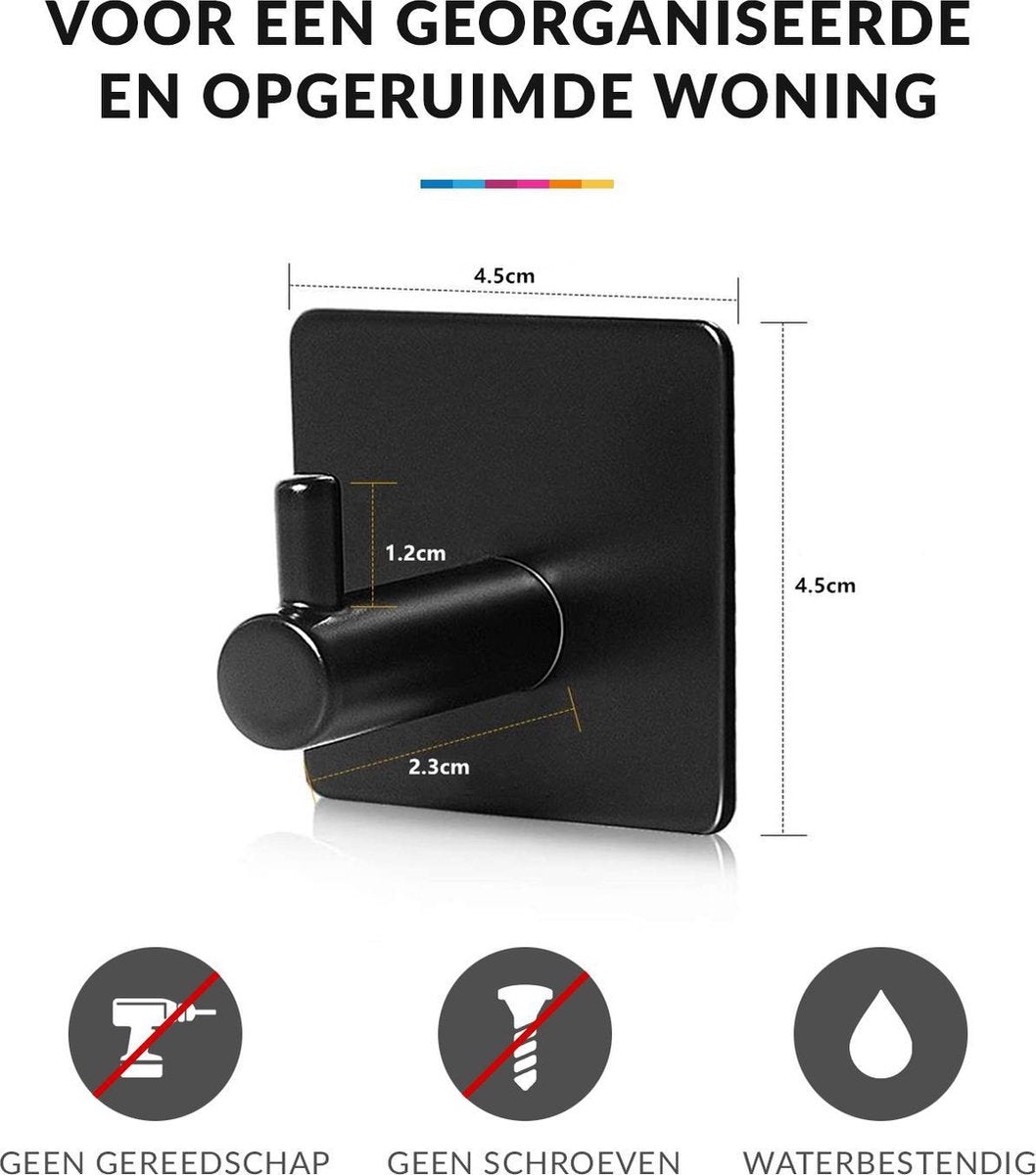 YONO Zelfklevende Haakjes – RVS Ophanghaakjes – Ultra Sterke Plakhaakjes – 4 Stuks – Zwart