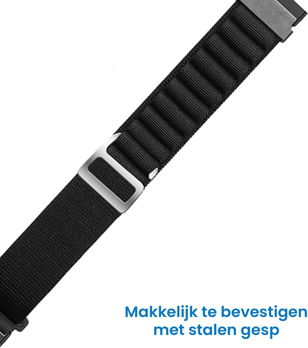 YONO Nylon Loop Bandje geschikt voor Fitbit Versa 4 / Sense 2 - Zwart