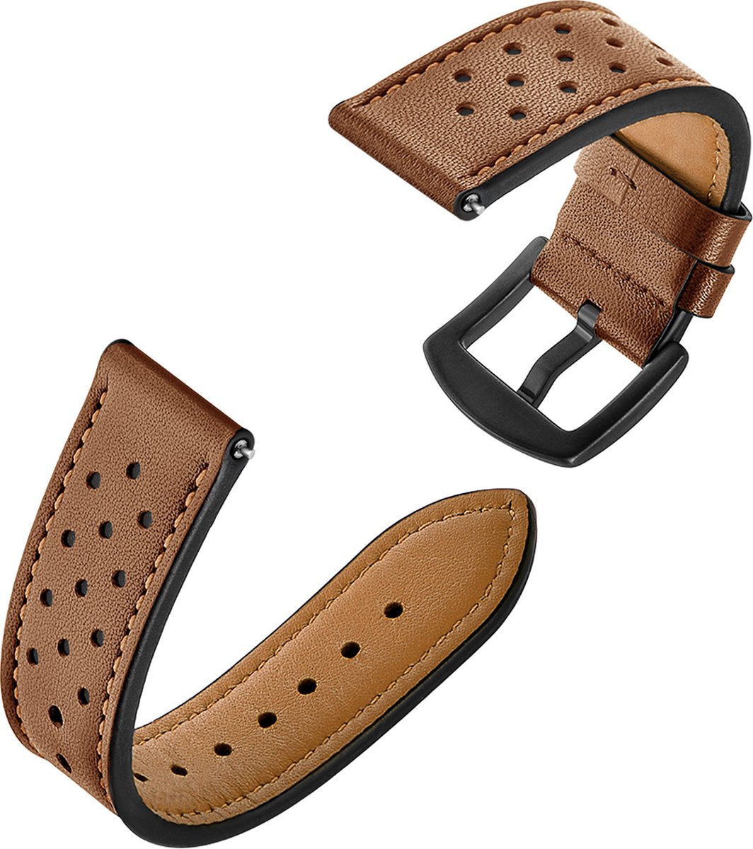 YONO Leer Air Bandje 22mm - Horlogebandje geschikt voor Samsung Galaxy Watch 46mm / 3 (45mm) / Gear s3 - Polar Vantage M2 / Grit X - Huawei Watch GT 3 (pro) / 2 - Amazfit GTR - Bruin