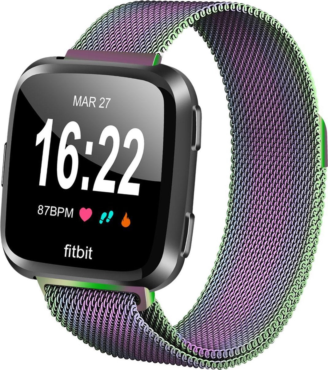 YONO Bandje geschikt voor Fitbit Versa 2 – Milanees – Regenboog – Small
