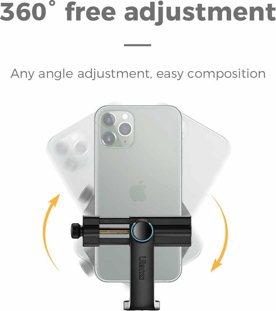 Ulanzi ST-17 360º Draaibare Telefoonhouder voor statief - met Cold Shoe Mount - Voor alle smartphones tot 10 cm breed - Zwart