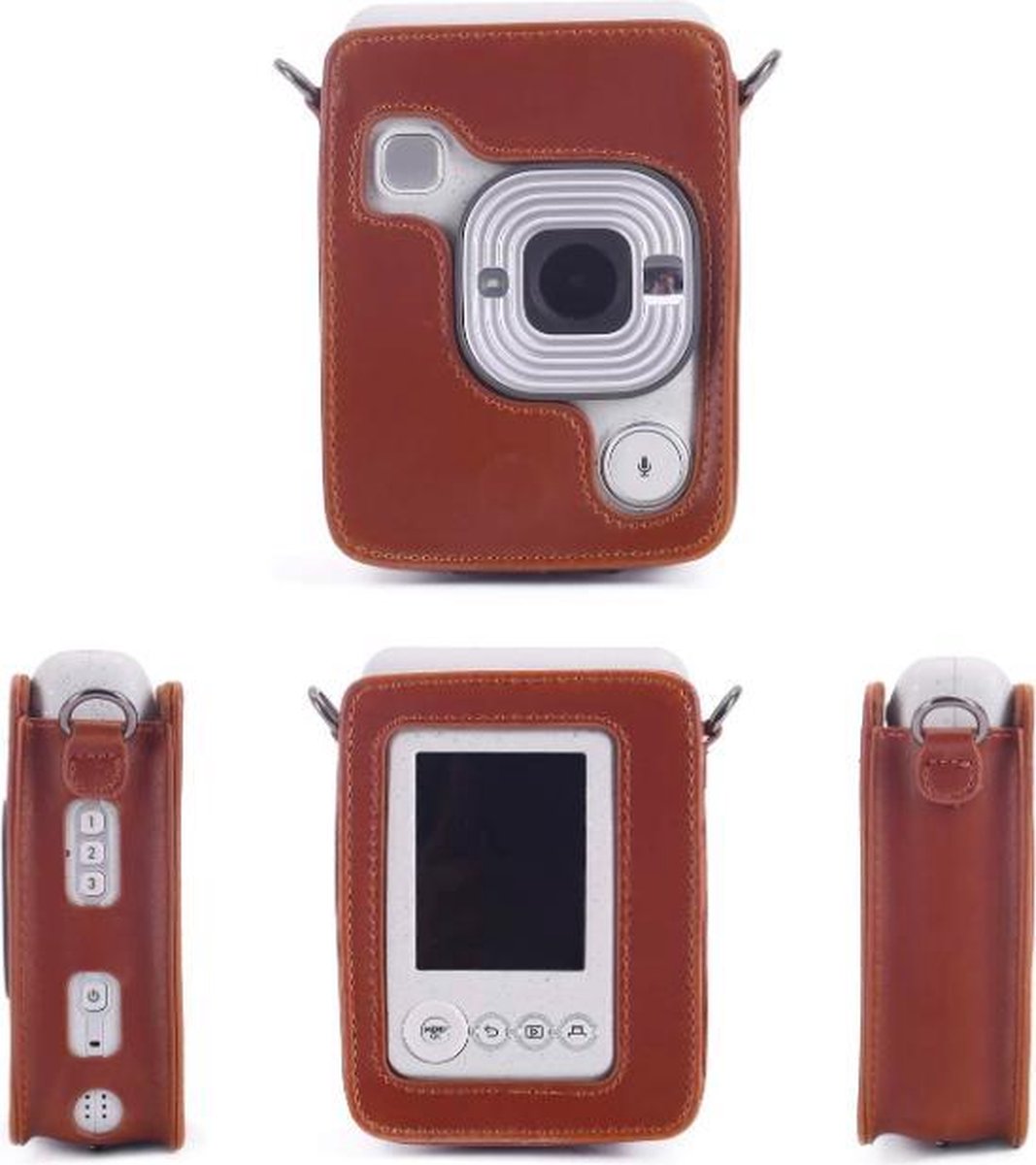 YONO Vintage Case geschikt voor Fujifilm Instax LiPlay - Leren Hoesje met Draagriem – Bruin
