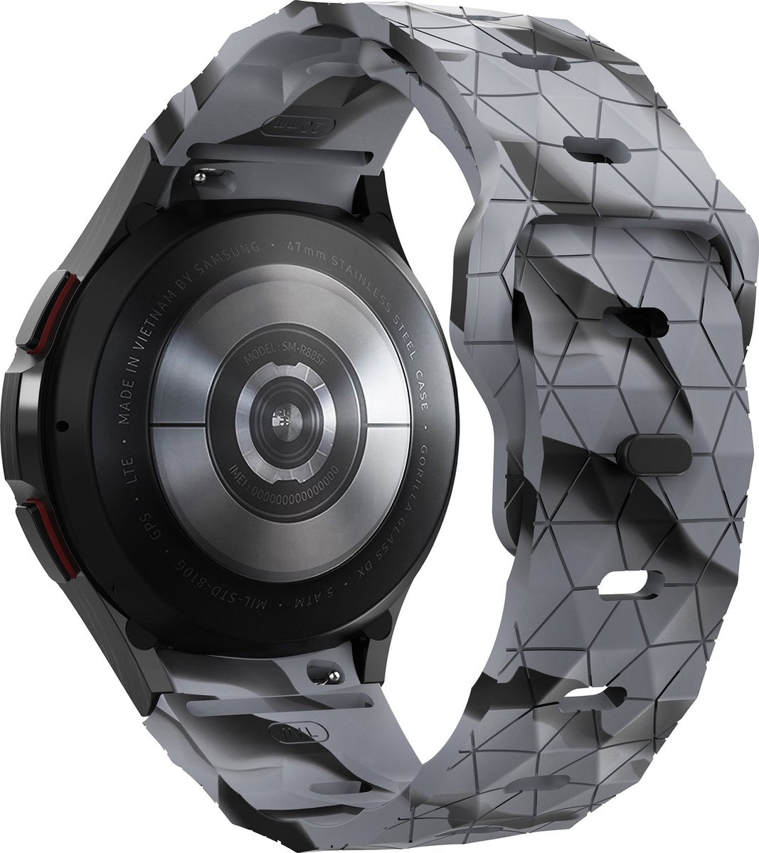 YONO Hexagon Bandje 20mm - Horlogebandje geschikt voor Samsung Galaxy Watch 7/6/5/4 (40/43/44/47mm Classic & Pro) - Camouflage Grijs
