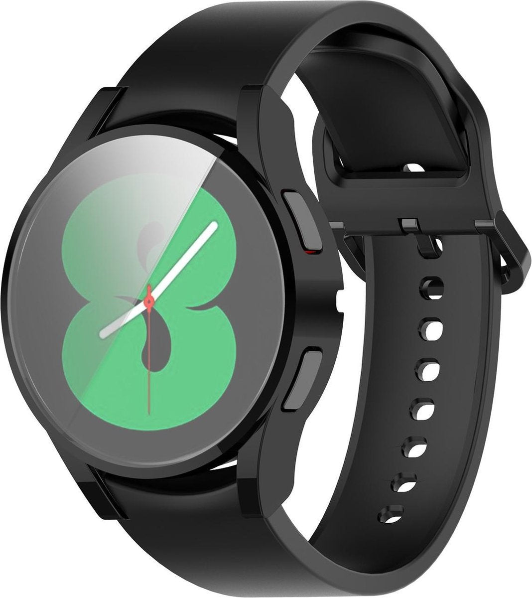 YONO Full Cover Bumper geschikt voor Samsung Galaxy Watch 4 44mm - Siliconen Case Screenprotector Hoesje - Zwart