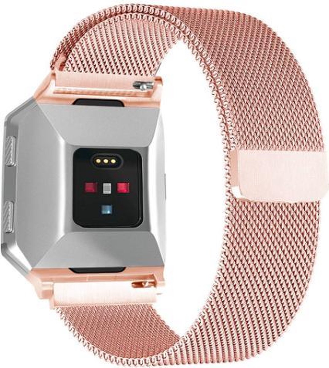 YONO Milanees Bandje Rose Gold geschikt voor Fitbit Ionic - Vervangende RVS Armband met Magneetsluiting – M/L