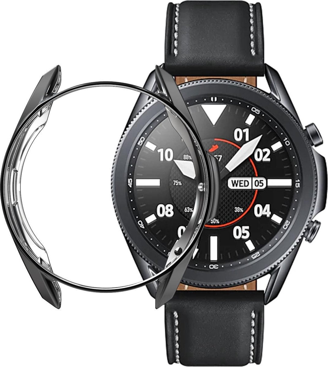 YONO Bumper geschikt voor Samsung Galaxy Watch 3 45mm – Siliconen Case Screenprotector – Zwart