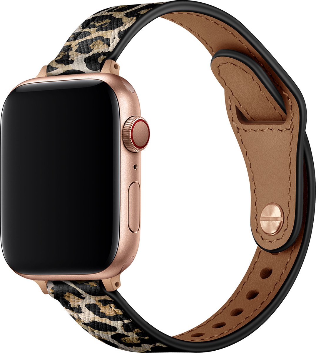 YONO Leer Stretto Bandje geschikt voor Apple Watch Series - Ultra (49mm) - 7 / 8 (45mm) - SE 6 5 4 (44mm) - 3 2 1 (42mm) - Leopard
