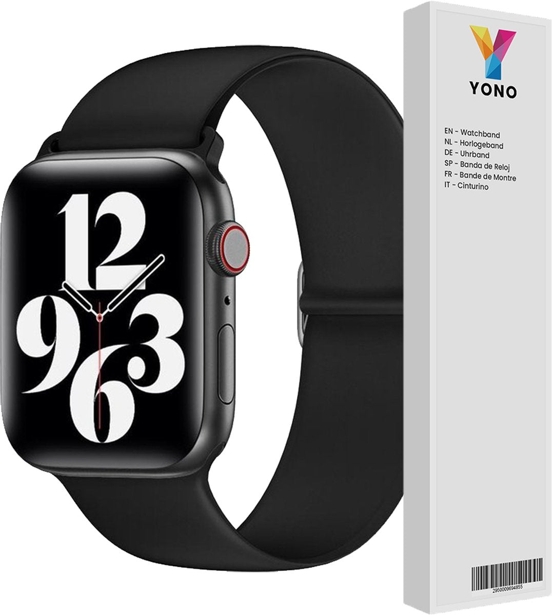 YONO Siliconen Stretch Bandje geschikt voor Apple Watch - 42 / 44 / 45 / 49 mm - Zwart