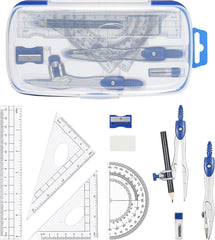 YONO Wiskunde School Set 10in1 - Passer / Geodriehoek / Liniaal / Potlood - Schoolspullen Middelbare - Donkerblauw