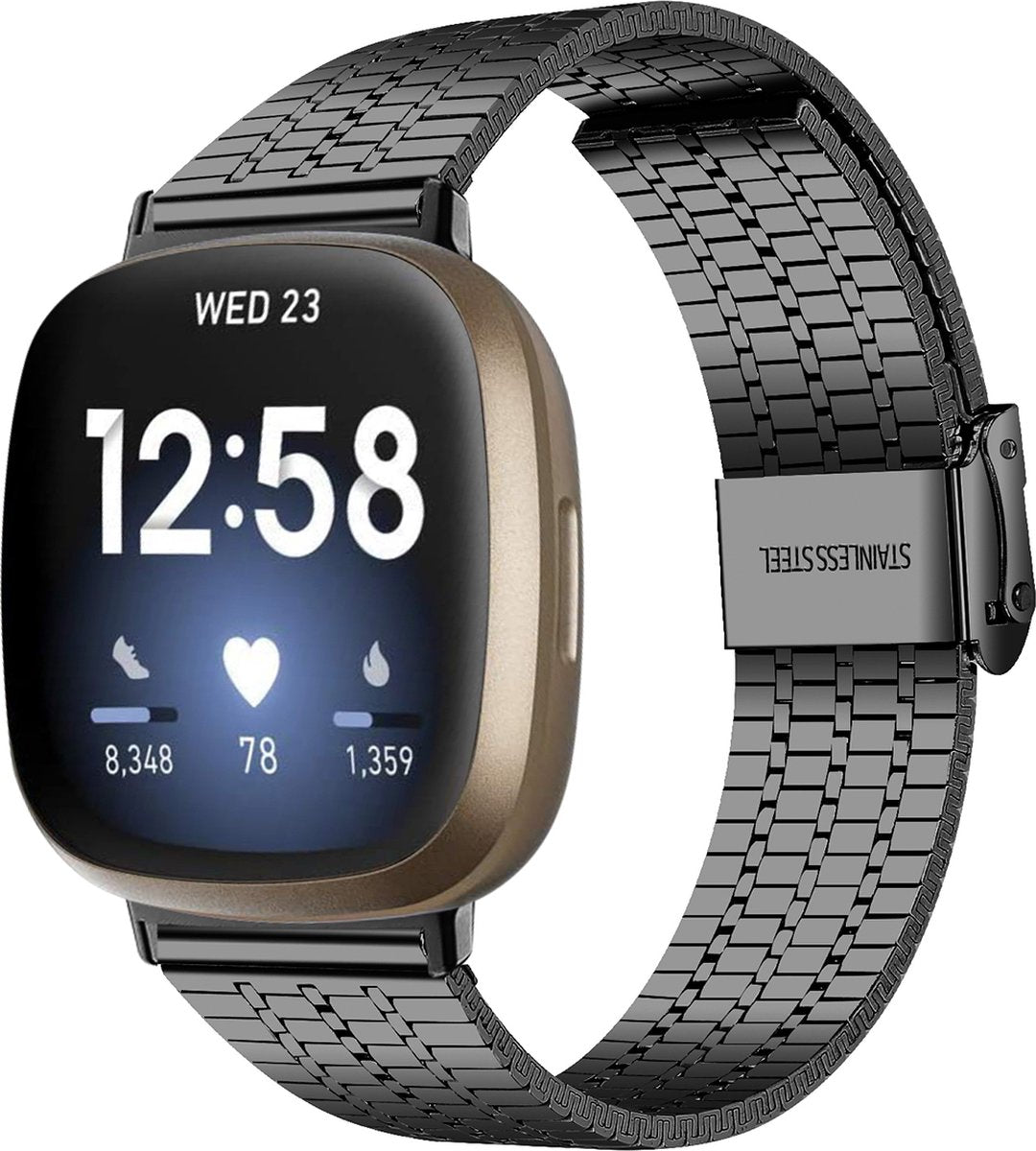YONO Miami Schakel Bandje geschikt voor Fitbit Versa 3 / Sense - Stalen RVS Armband - Zwart