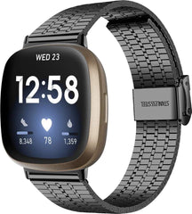YONO Miami Schakel Bandje geschikt voor Fitbit Versa 3 / Sense - Stalen RVS Armband - Zwart