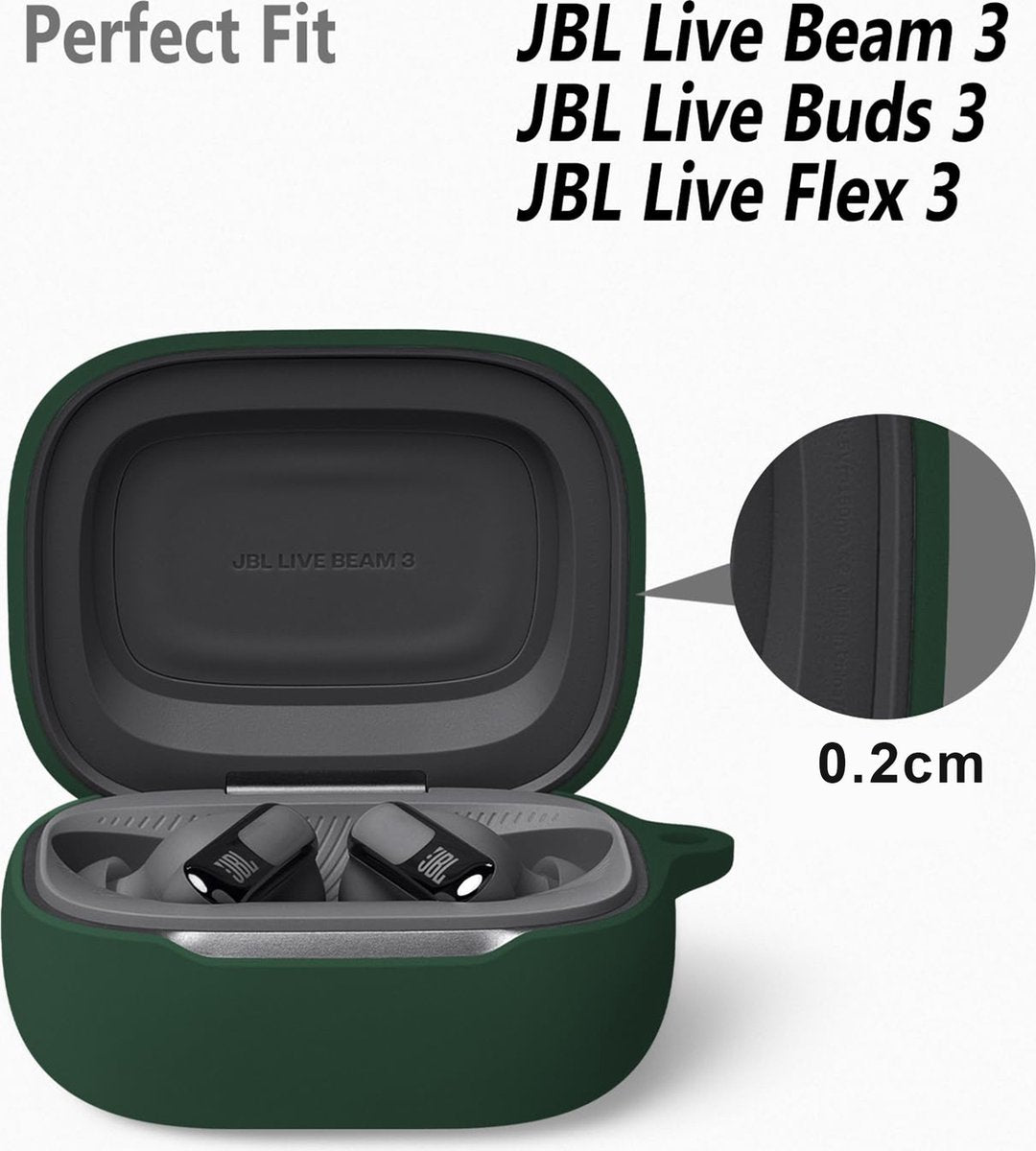 YONO Soft Case geschikt voor JBL Live Beam 3 / Buds 3 / Flex 3 - Siliconen Hoesje - Donkergroen