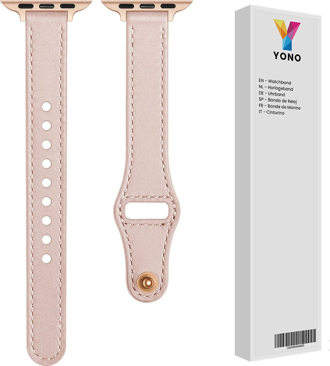 YONO Leer Stretto Bandje geschikt voor Apple Watch Series - Ultra (49mm) - 7 / 8 (45mm) - SE 6 5 4 (44mm) - 3 2 1 (42mm) - Lichtroze