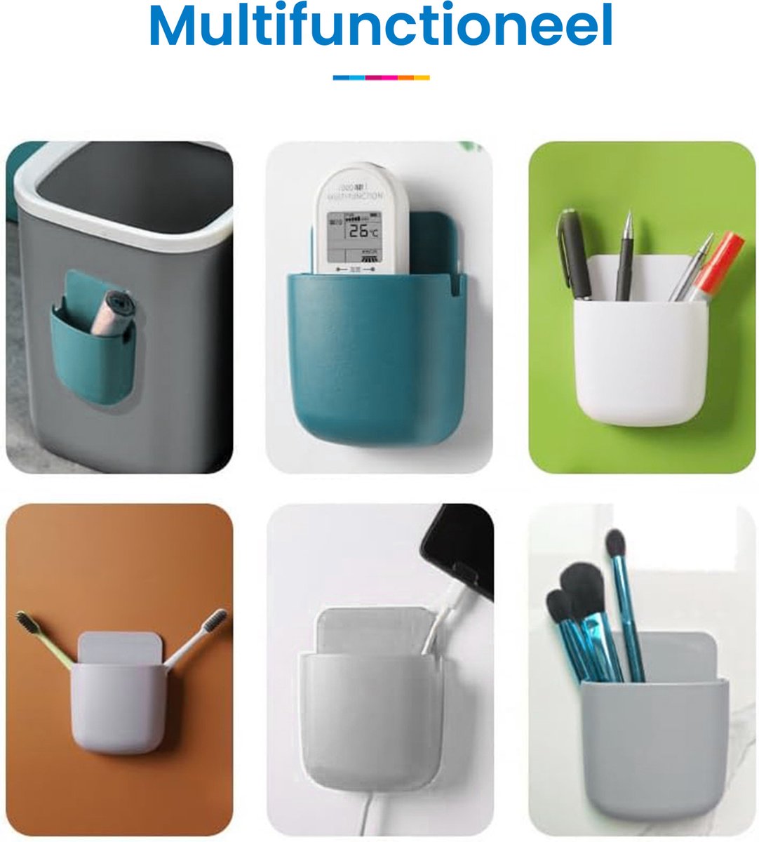 YONO Muur Houder met Plakstrip geschikt voor Afstandsbediening en Telefoon - Donkerblauw