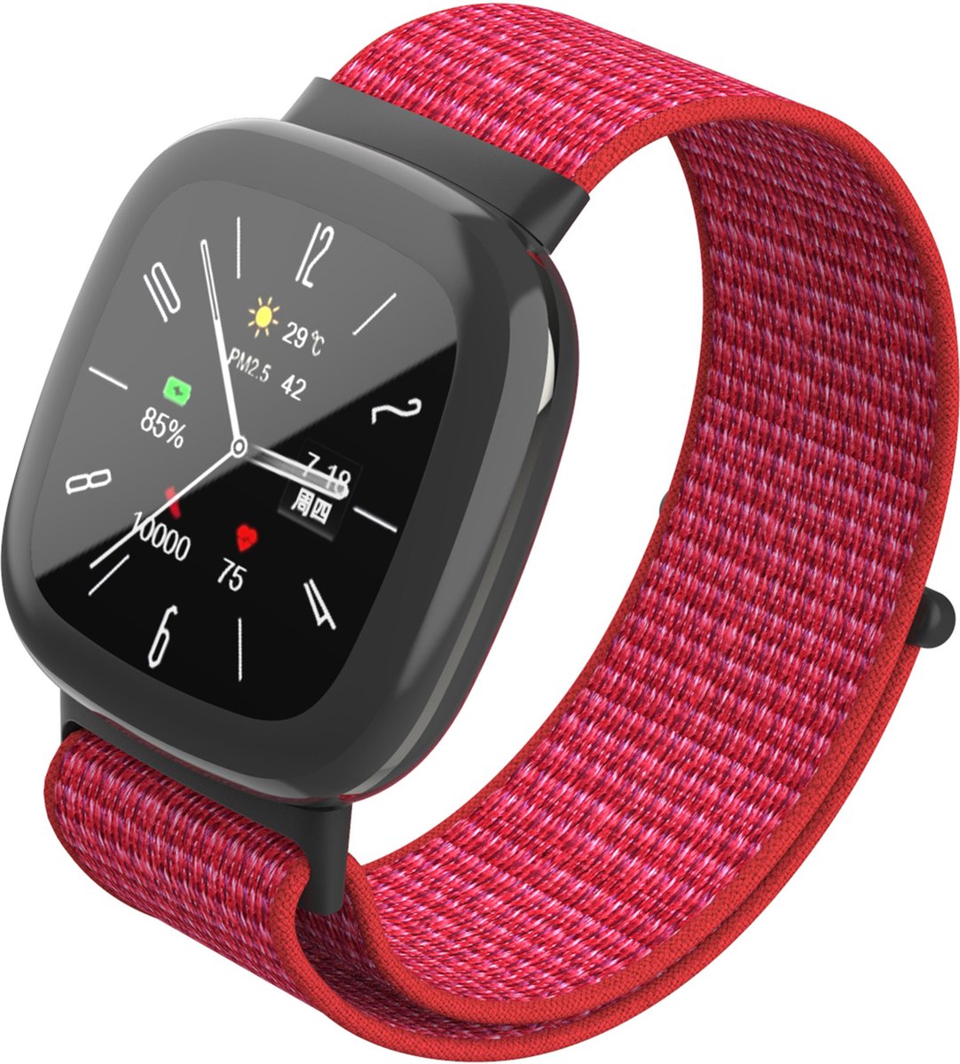 YONO Nylon Velcro Bandje geschikt voor Fitbit Versa 4 / Sense 2 - Rood