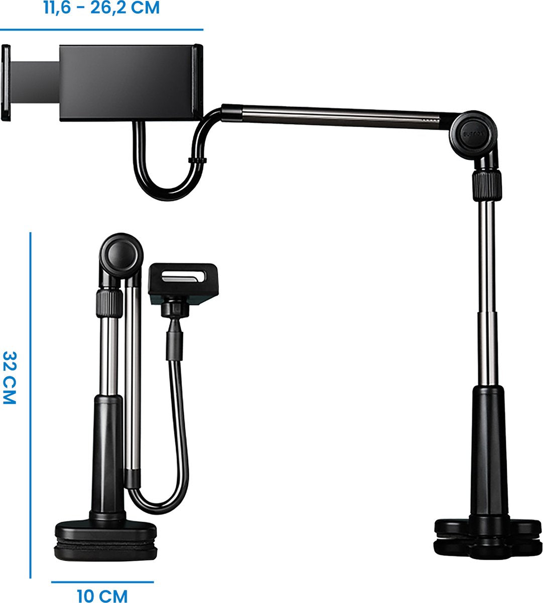 YONO Tablet Houder met Flexibele Arm - Statief geschikt voor Bureau Tafel en Bed - Zwart