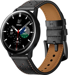 YONO Leer Air Bandje 20mm - Leren Horlogebandje geschikt voor Samsung Galaxy Watch 7/6/5 / Pro / 4 / 3 / Active 2 - Polar Ignite / Unite – Huawei - Zwart