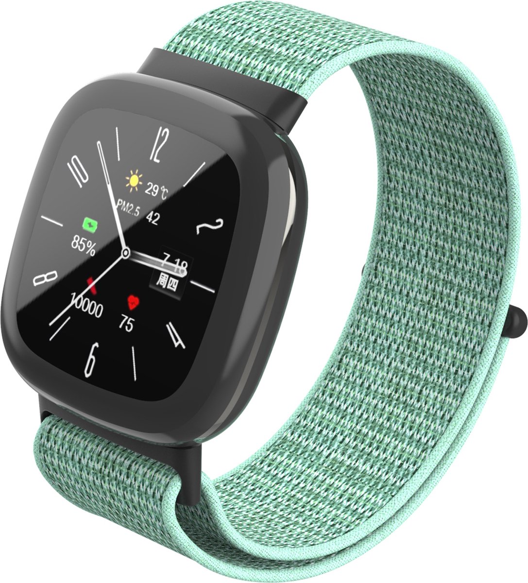 YONO Nylon Velcro Bandje geschikt voor Fitbit Versa 4 / Sense 2 - Mintgroen