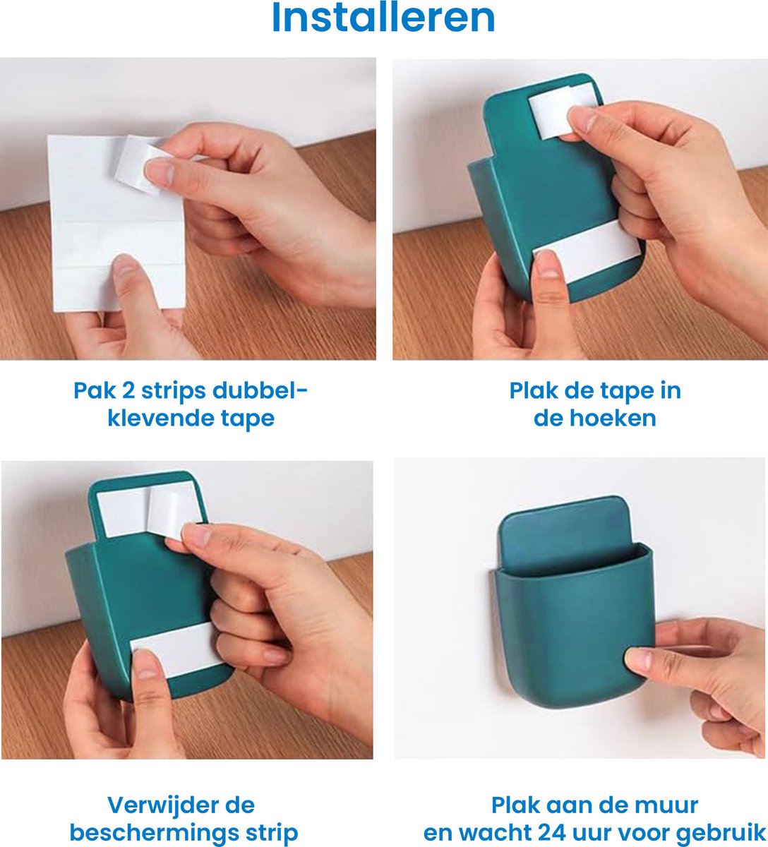 YONO Muur Houder met Plakstrip geschikt voor Afstandsbediening en Telefoon - Donkerblauw