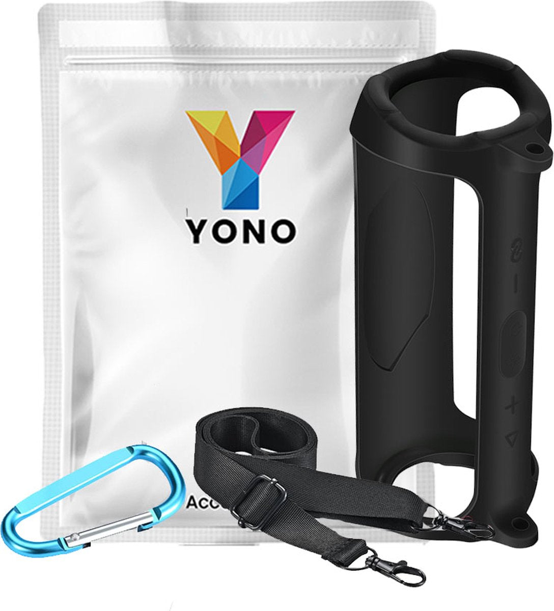 YONO Siliconen Hoes geschikt voor JBL Charge 5 – Case met Draagriem en Clip – Beschermhoes - Zwart